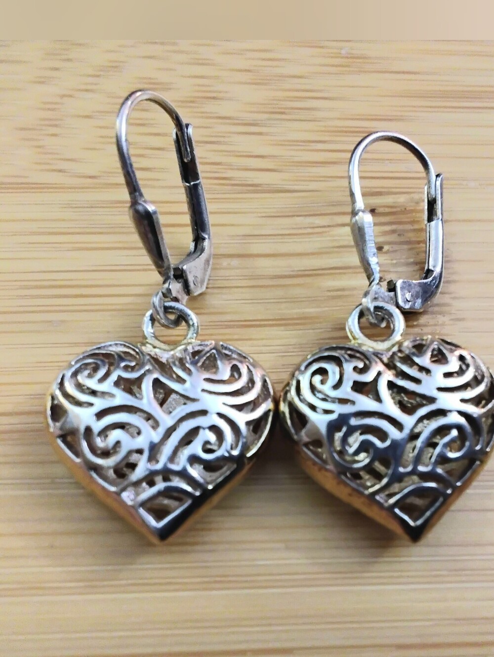 925 Silver Filigree Hinge Back Heart Earrings